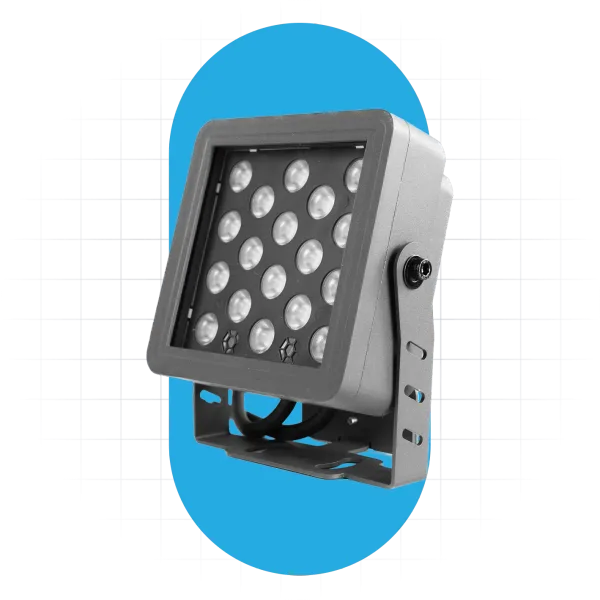 Gemstone landscape flood light: a square fixture with sixteen LEDs on an adjustable bracket