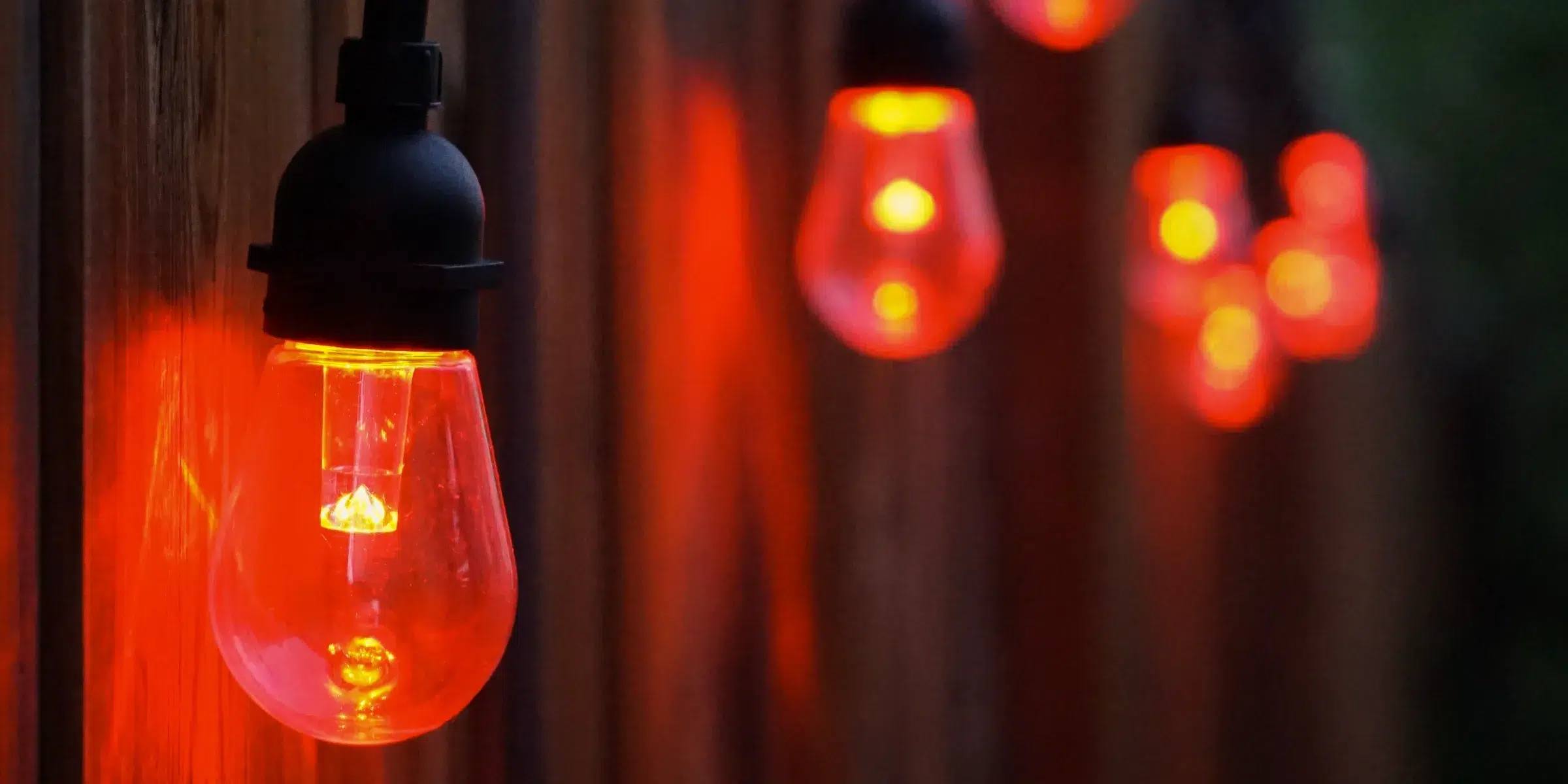 Close-up of a red Gemstone patio bulb